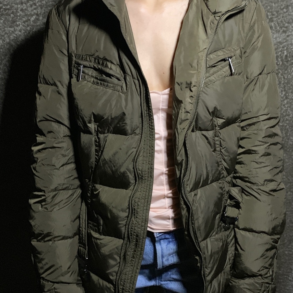 Olive add down water repellent winter coat.
